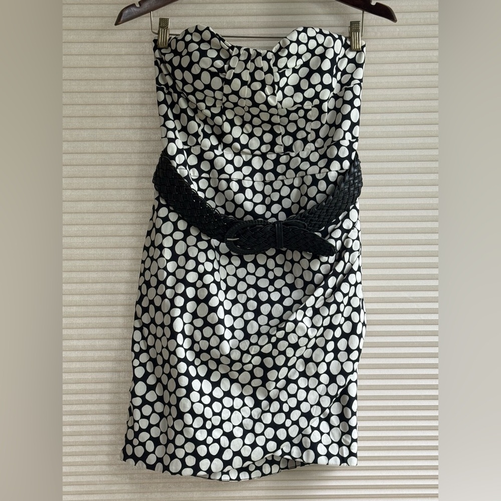 Y2K Charlotte Russe Black White Polka Dots Halter Belted Dress Size L